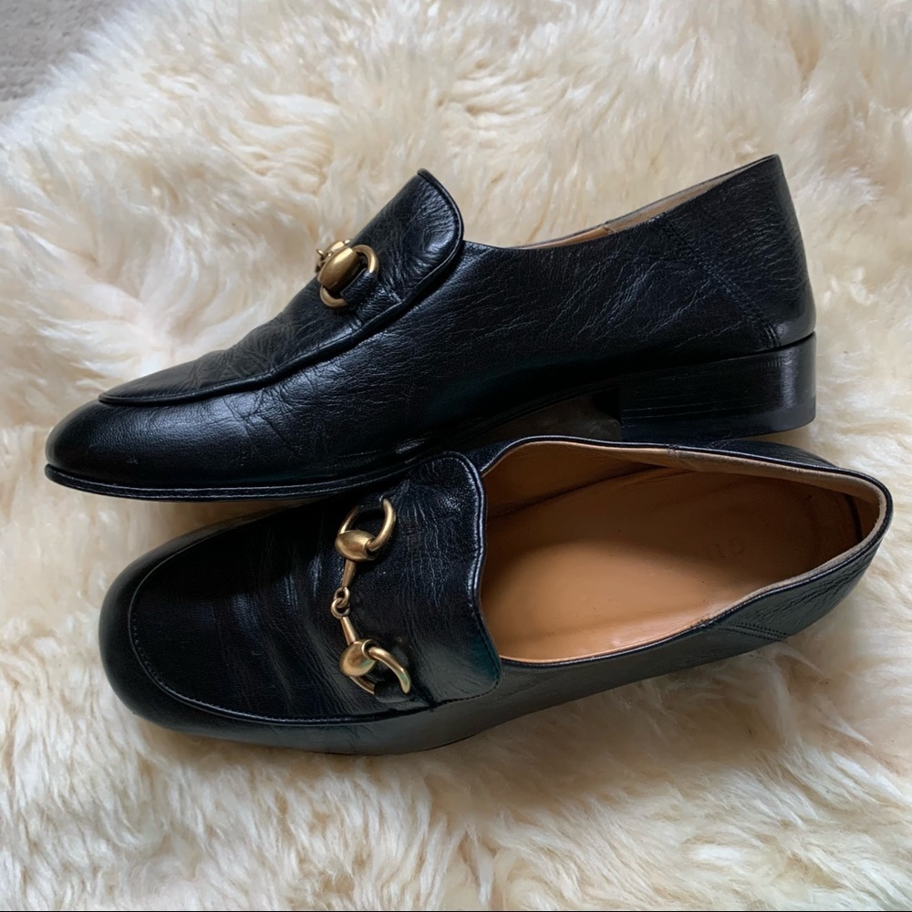 Gucci Black Leather Horsebit Quentin Slip On Loafers Size 35 - Picture 10 of 13